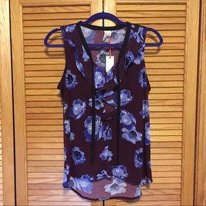 Purple Floral Sleeveless Blouse